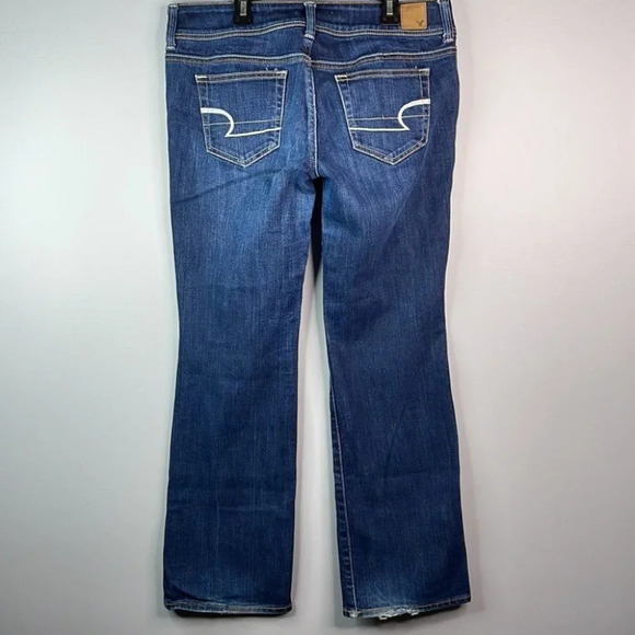 AMERICAN EAGLE Retro Slim Boot Jeans Blue Dark Wash Low Rise 5 Pocket 8 Short - Picture 5 of 11